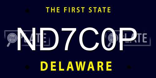 ND7C0P Delaware License Plate