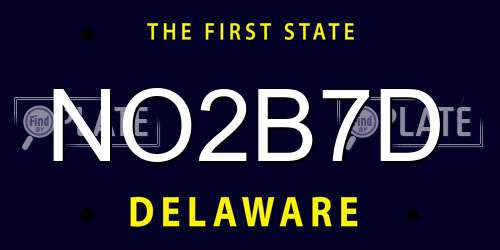 NO2B7D Delaware License Plate