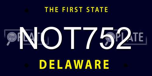 NOT752 Delaware License Plate