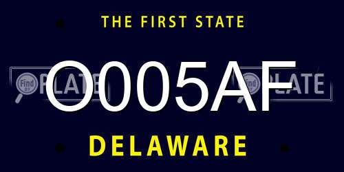 O005AF Delaware License Plate