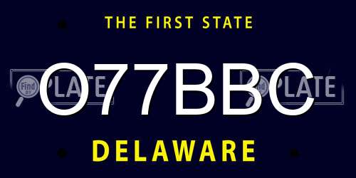 O77BBC Delaware License Plate