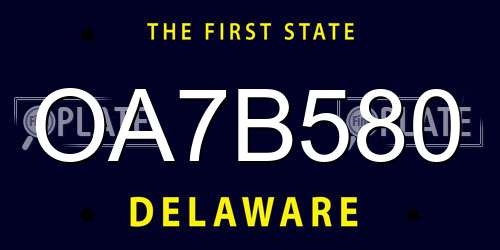 OA7B580 Delaware License Plate