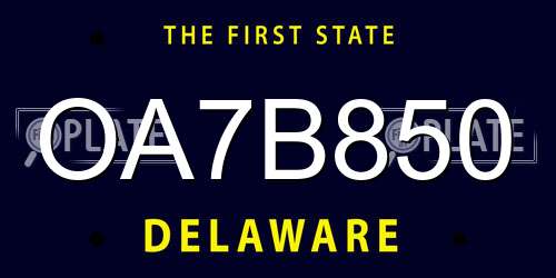 OA7B850 Delaware License Plate