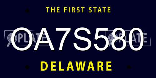 OA7S580 Delaware License Plate