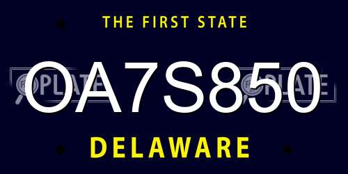 OA7S850 Delaware License Plate