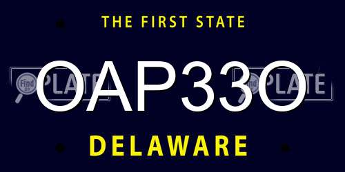 OAP33O Delaware License Plate