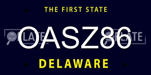 OASZ86 Delaware License Plate