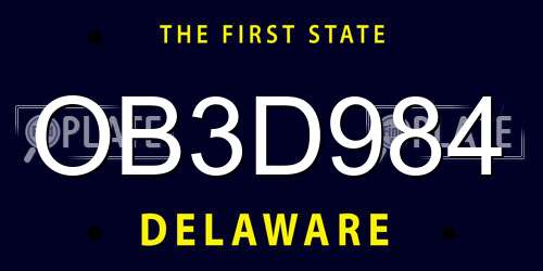 OB3D984 Delaware License Plate