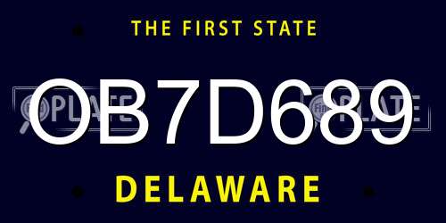 OB7D689 Delaware License Plate