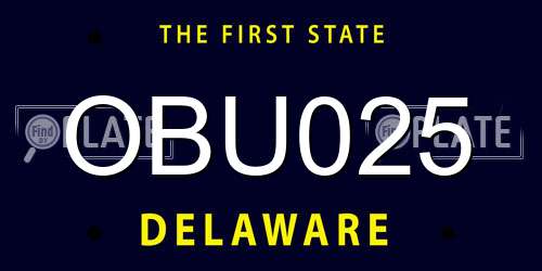 OBU025 Delaware License Plate
