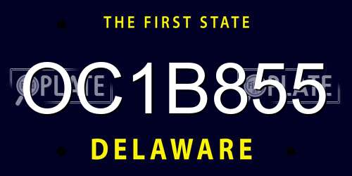 OC1B855 Delaware License Plate