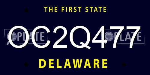 OC2Q477 Delaware License Plate