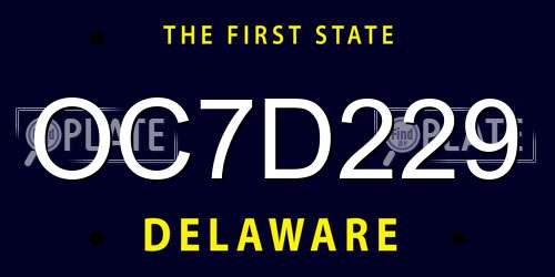 OC7D229 Delaware License Plate