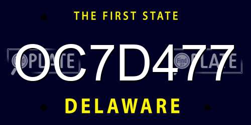 OC7D477 Delaware License Plate