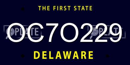 OC7O229 Delaware License Plate