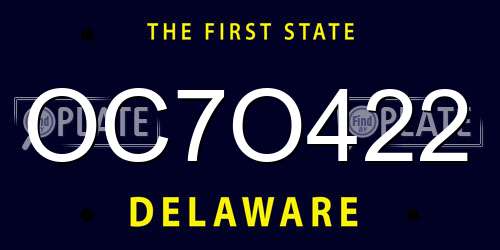 OC7O422 Delaware License Plate