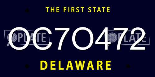 OC7O472 Delaware License Plate