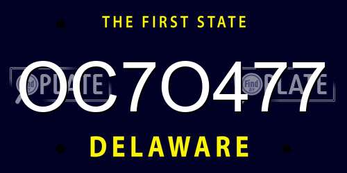OC7O477 Delaware License Plate