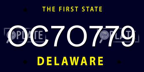 OC7O779 Delaware License Plate