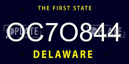 OC7O844 Delaware License Plate