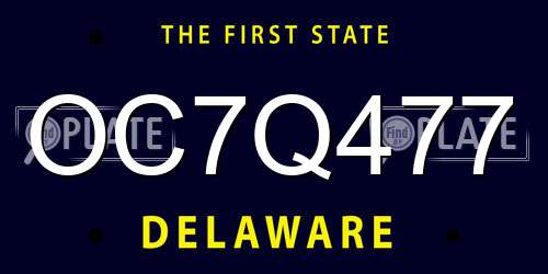 OC7Q477 Delaware License Plate