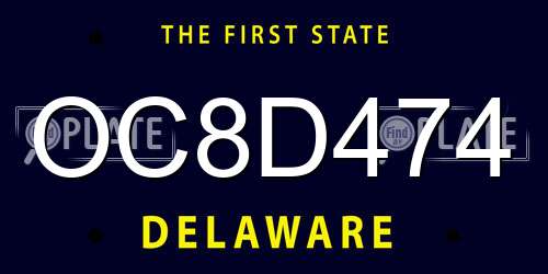 OC8D474 Delaware License Plate