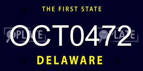 OCT0472 Delaware License Plate