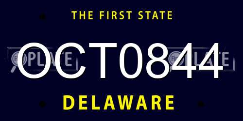 OCT0844 Delaware License Plate