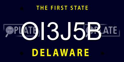 OI3J5B Delaware License Plate