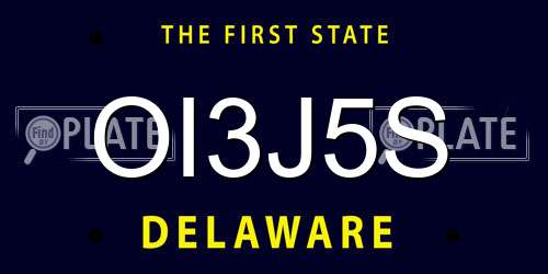 OI3J5S Delaware License Plate