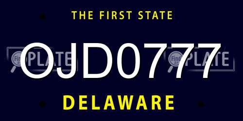 OJD0777 Delaware License Plate