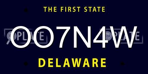 OO7N4W Delaware License Plate