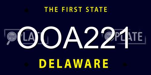 OOA221 Delaware License Plate
