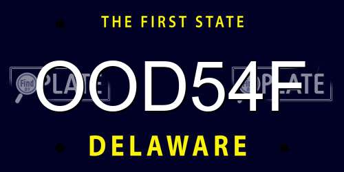 OOD54F Delaware License Plate