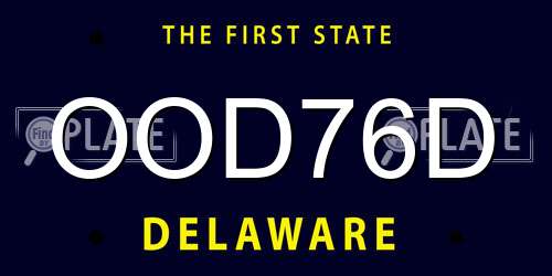 OOD76D Delaware License Plate