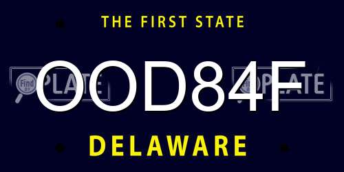 OOD84F Delaware License Plate
