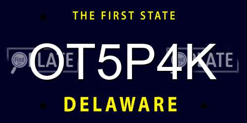 OT5P4K Delaware License Plate