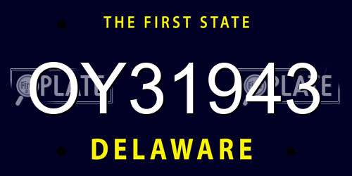 OY31943 Delaware License Plate
