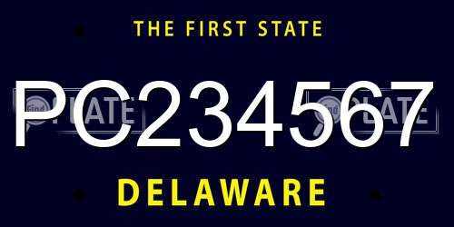 PC234567 Delaware License Plate