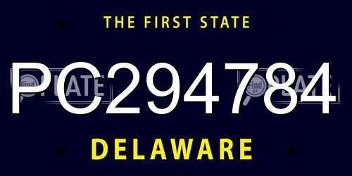 PC294784 Delaware License Plate