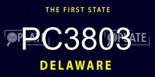 PC3803 Delaware License Plate