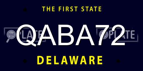 QABA72 Delaware License Plate