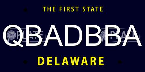 QBADBBA Delaware License Plate