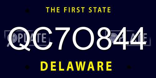 QC7O844 Delaware License Plate