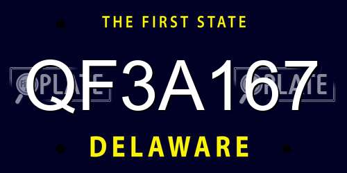 QF3A167 Delaware License Plate