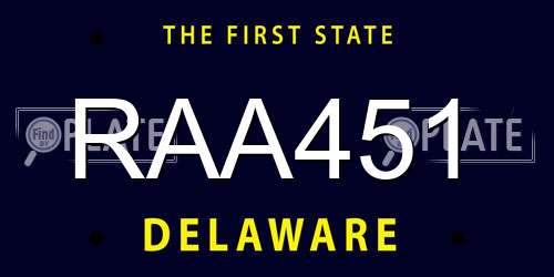 RAA451 Delaware License Plate