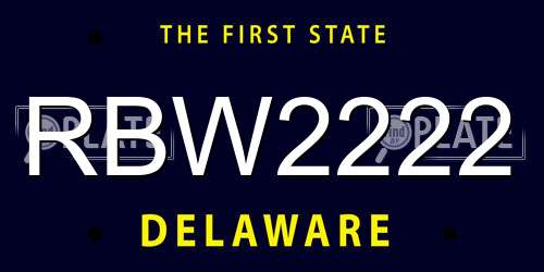 RBW2222 Delaware License Plate