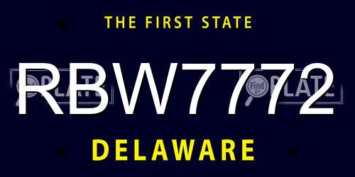 RBW7772 Delaware License Plate