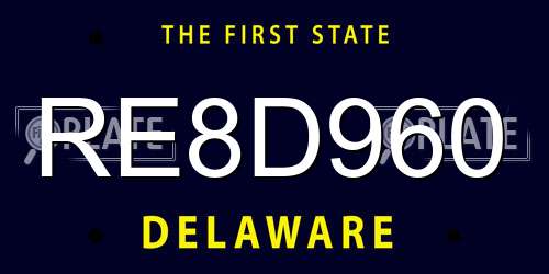 RE8D960 Delaware License Plate