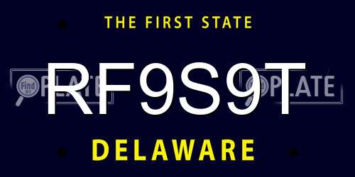 RF9S9T Delaware License Plate